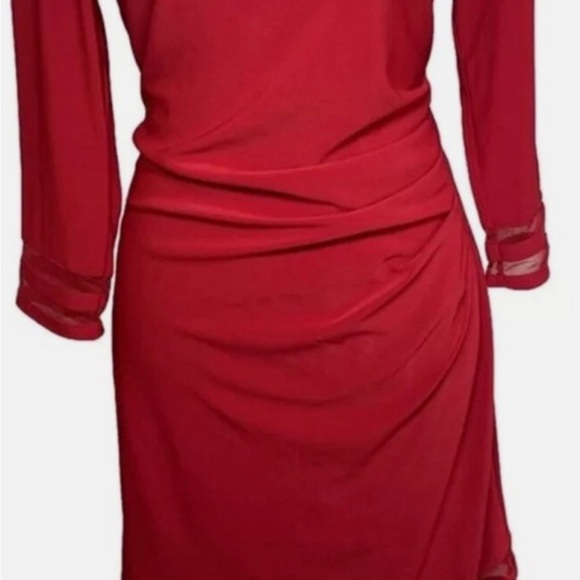 DKNY Red Ruched Long Sleeve Bodycon Dress - Picture 2 of 7